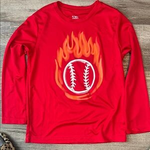 Athletic Works Kids Red Long Sleeve Tee with Flame Baseball Design